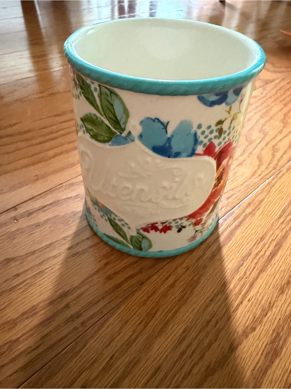 The Pioneer Woman Turquoise Rim Floral Ceramic Utensil Crock